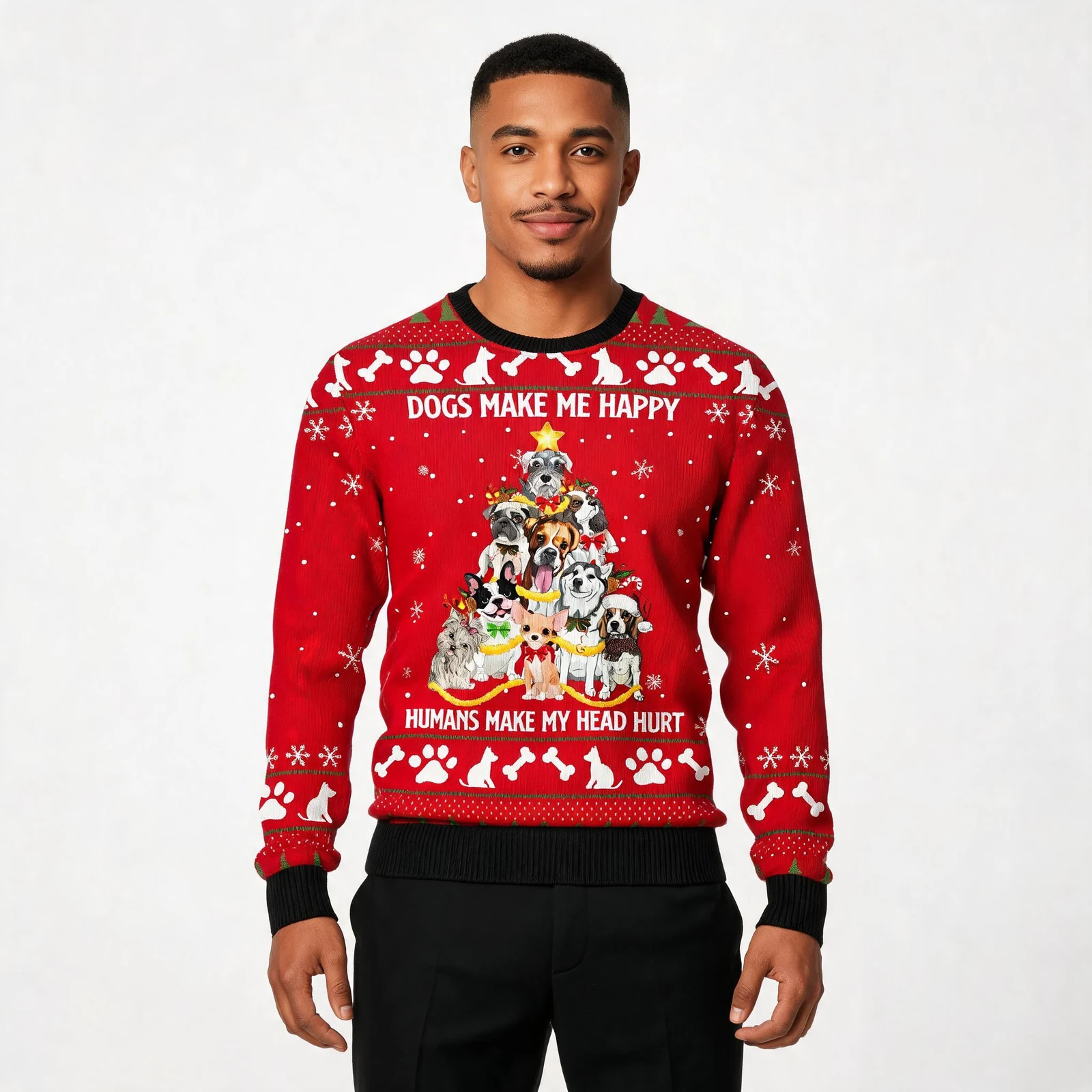 Dogs Make Me Happy Funny Ugly Xmas Sweaters Cu Dogs Make Me Happy Funny Ugly Xmas Sweaters Cu