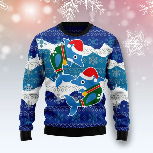dolphin couple funny ugly xmas sweaters merry xmas clothes dolphin.webp