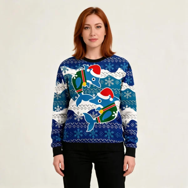 Dolphin Couple Funny Ugly Xmas Sweaters Merry