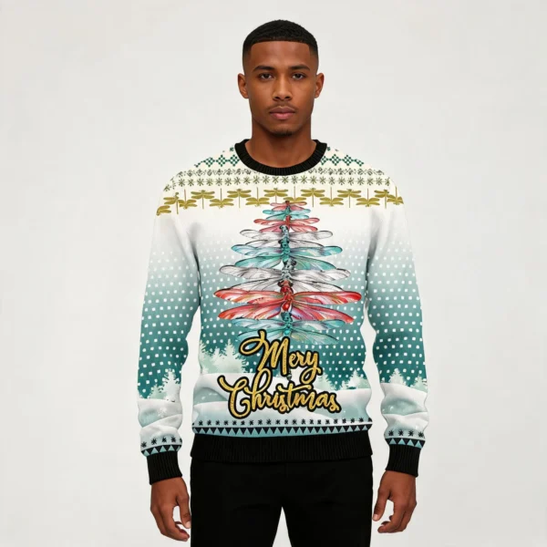Dragonfly Christmas Tree Funny Ugly Xmas Sweat