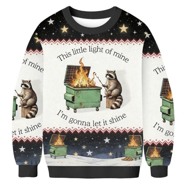 dumpster fire raccoon ugly sweater holiday apparel christmas gift for.webp