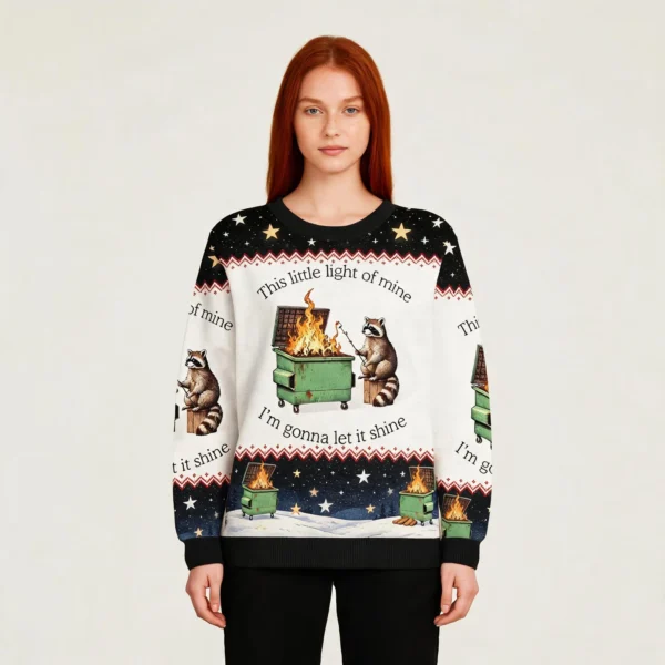 Dumpster Fire Raccoon Ugly Sweater Holiday App