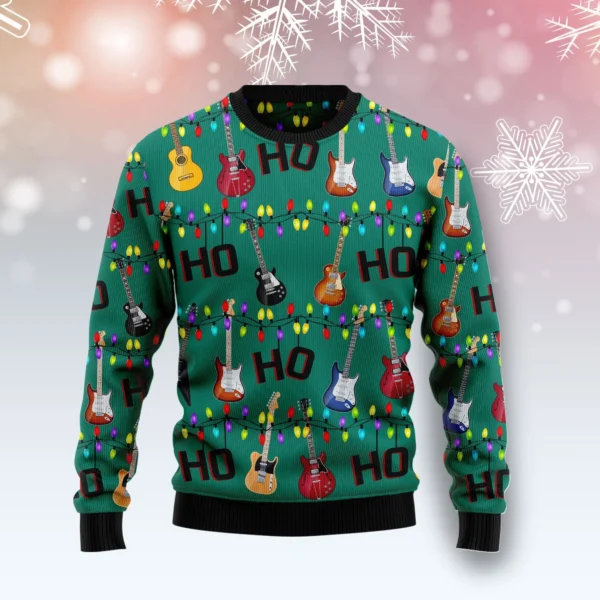 electric guitar ho ho ho funny ugly xmas sweaters cute xmas clothes.webp
