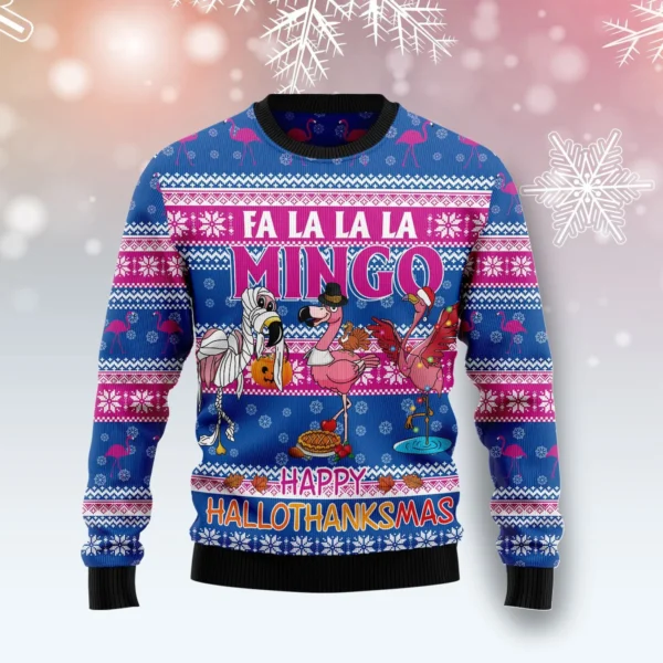 fa la la la mingo ugly christmas sweater cute xmas clothes flamingo.webp