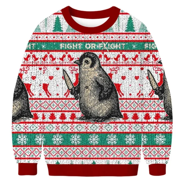 fight or flight penguin fun christmas ugly sweater xmas wear penguin.webp