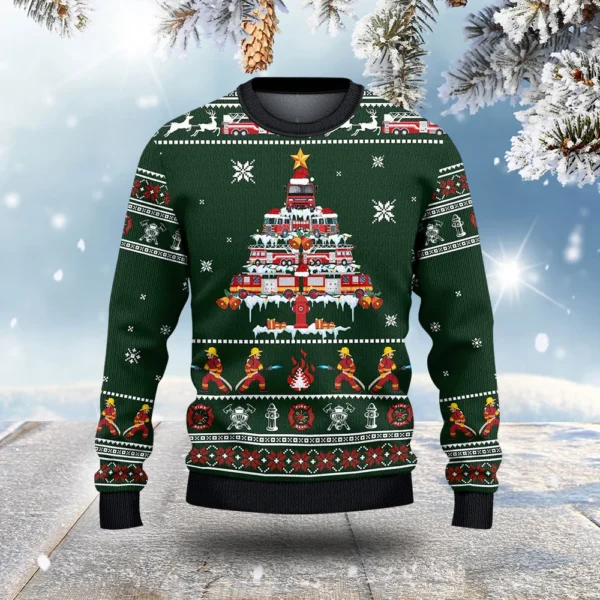 firefighter truck xmas tree ugly christmas sweater holiday wear.webp