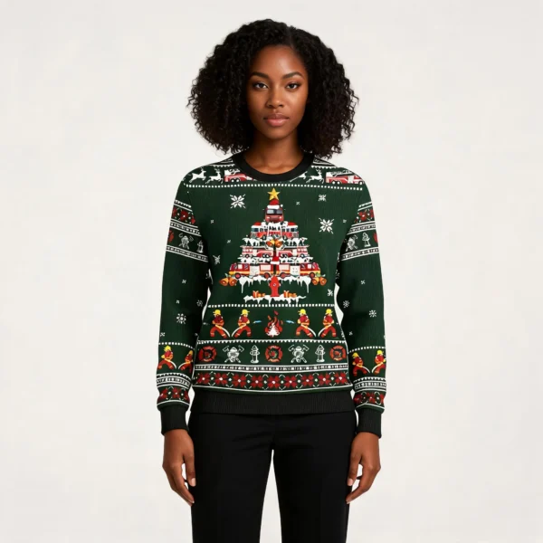 Firefighter Truck Xmas Tree Ugly Christmas Swe