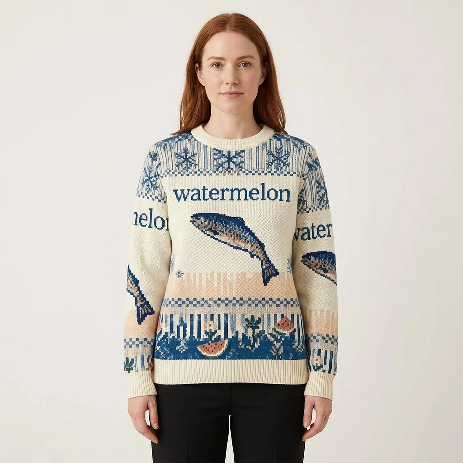 Fish Watermelon Christmas Ugly Sweater Animal Fish Watermelon Christmas Ugly Sweater Animal