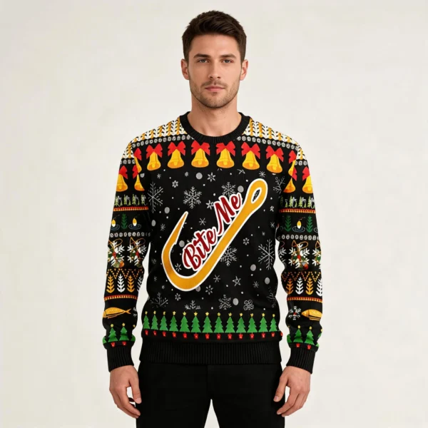 Fishing Bite Me Ugly Christmas Sweater Cool Xm