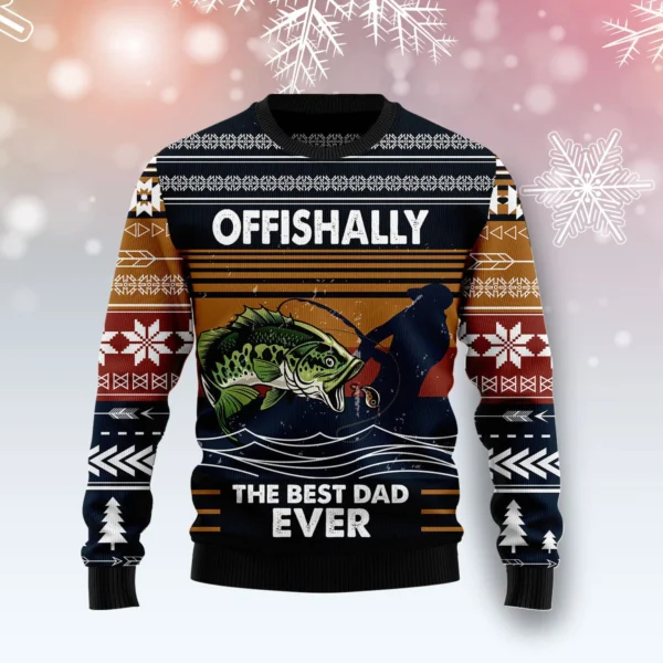 fishing retro vintage ugly christmas sweater offishally fisherman.webp