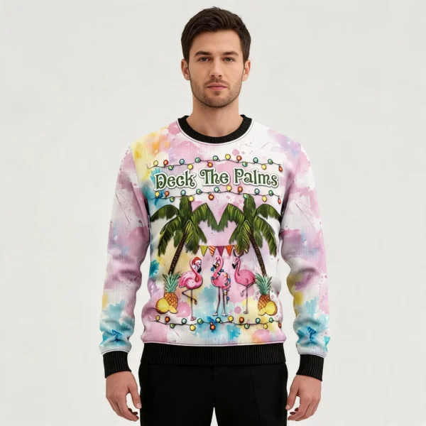 Flamingo Deck The Palms Ugly Christmas Sweater