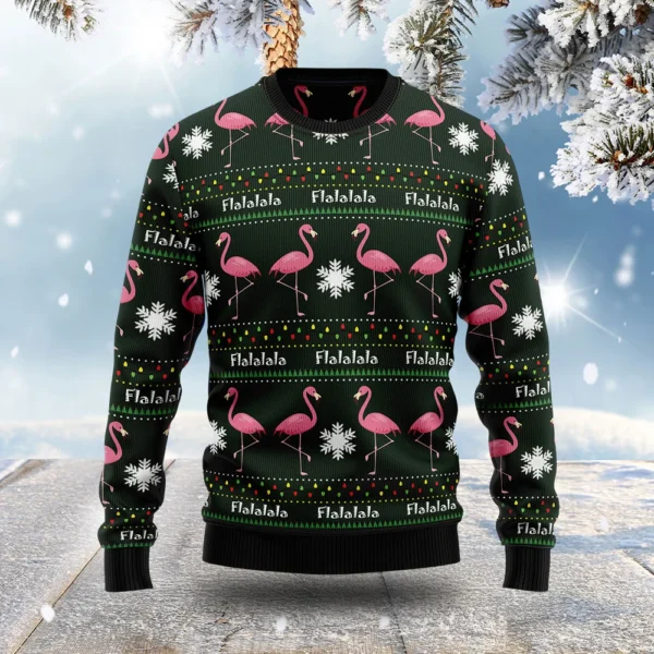 flamingo fla la la la ugly christmas sweater animal clothing funny.webp