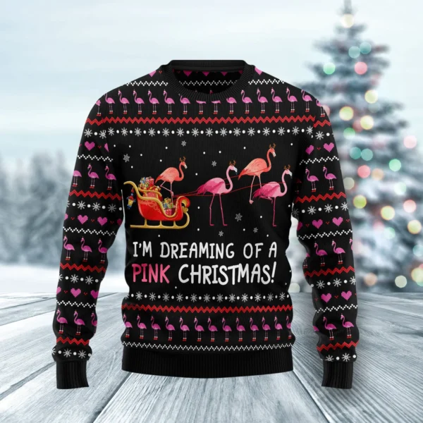 flamingo im dreaming of a pink christmas ugly christmas sweater.webp
