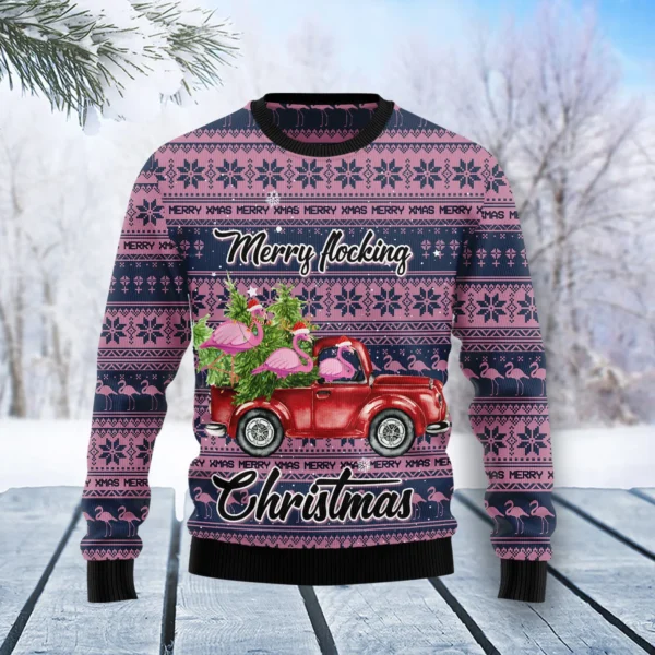 flamingo merry flocking christmas ugly christmas sweater animal.webp