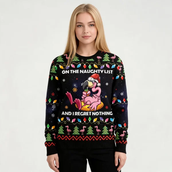 Flamingo On The Naughty List Ugly Christmas Sw