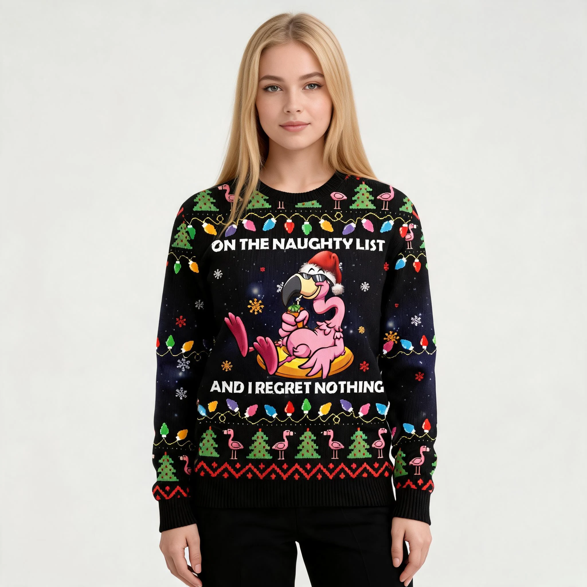 Flamingo On The Naughty List Ugly Christmas Sw Flamingo On The Naughty List Ugly Christmas Sw