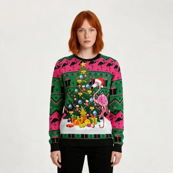Flamingo Pine Tree Christmas Ugly Sweater Holi