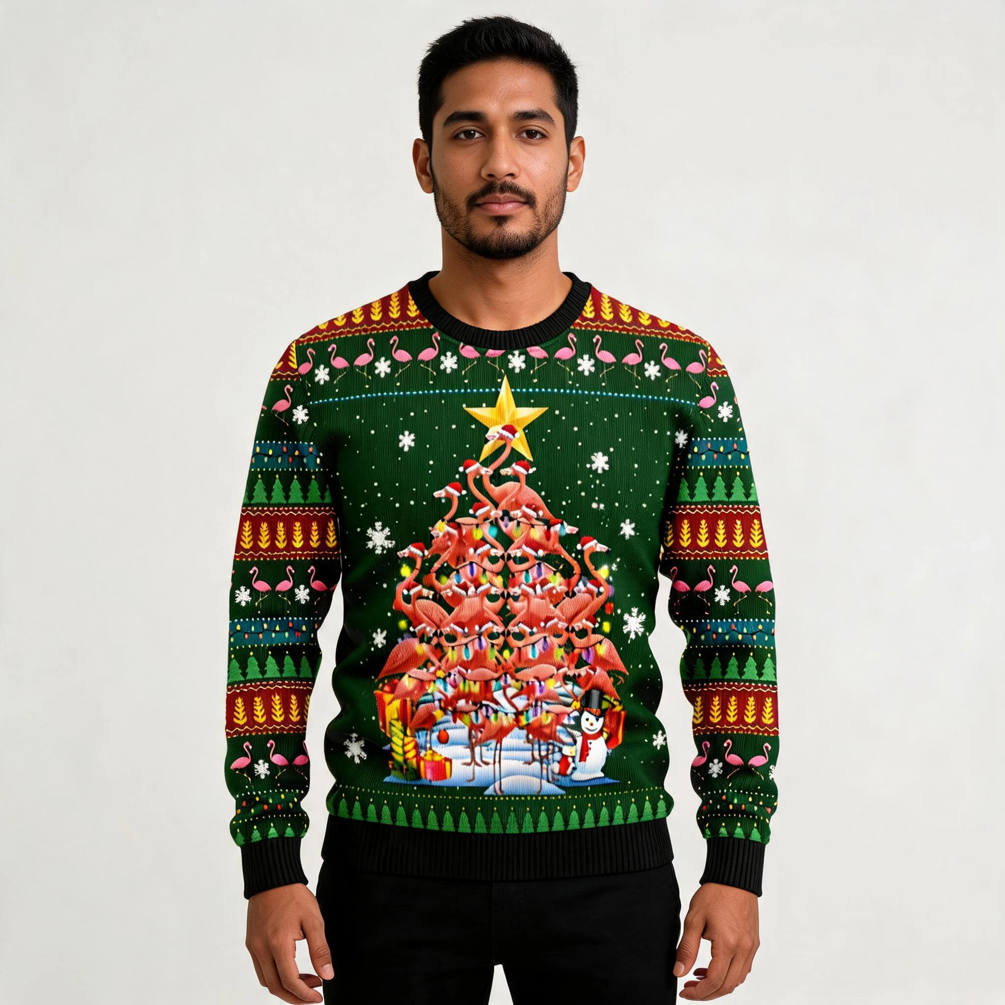 Flamingo Pine Tree Ugly Christmas Sweater Anim Flamingo Pine Tree Ugly Christmas Sweater Anim
