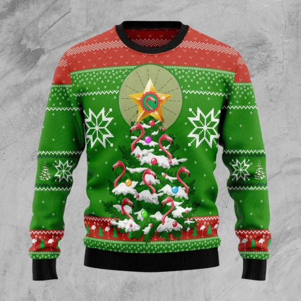 flamingo pine tree ugly christmas sweater animal themed christmas.webp