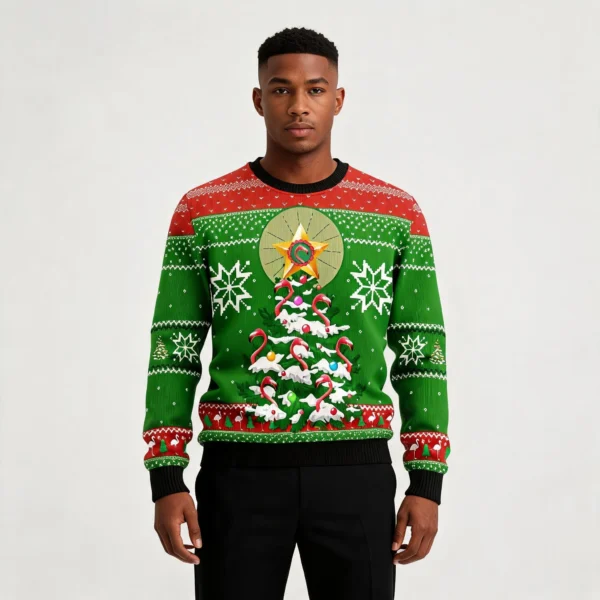 Flamingo Pine Tree Ugly Christmas Sweater Anim