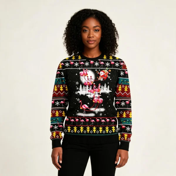 Flamingo Reindeer Ugly Christmas Sweater Funny