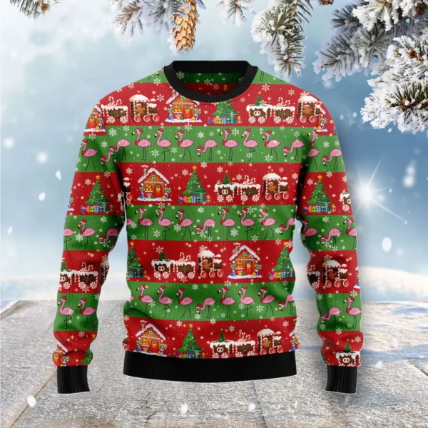 flamingo snow ugly christmas sweater animal themed flamingo lover.webp