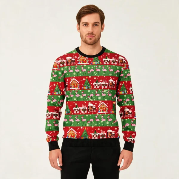 Flamingo Snow Ugly Christmas Sweater Animal Th