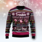 Flamingo Trouble Ugly Christmas Sweater Xmas W