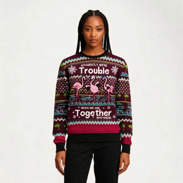 Flamingo Trouble Ugly Christmas Sweater Xmas W