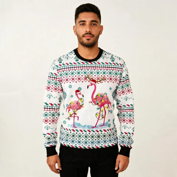 Flamingo Wearing Hat Ugly Christmas Sweater Xm