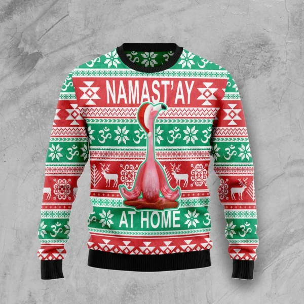 flamingo yoga christmas ugly christmas sweater winter clothing animal.webp