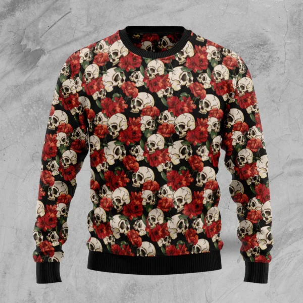 floral skull ugly christmas sweater cute xmas clothes skull gift.webp