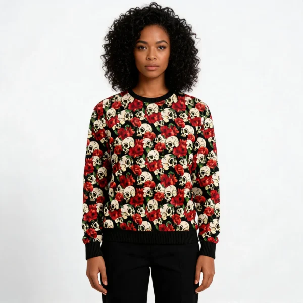 Floral Skull Ugly Christmas Sweater Cute Xmas