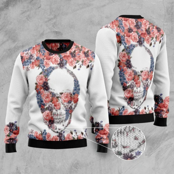 floral skull ugly christmas sweater gothic design funny christmas.webp