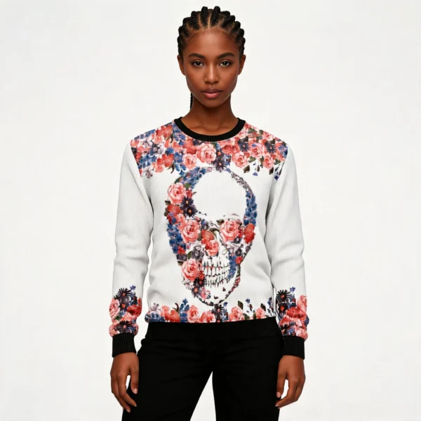 Floral Skull Ugly Christmas Sweater Gothic Des