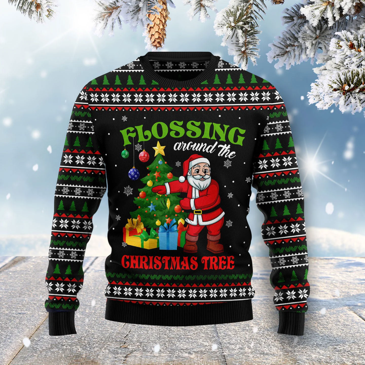 flossing around the christmas tree ugly christmas sweater holiday.webp flossing around the christmas tree ugly christmas sweater holiday.webp