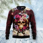 Flower Skull Ugly Christmas Sweater Floral Des