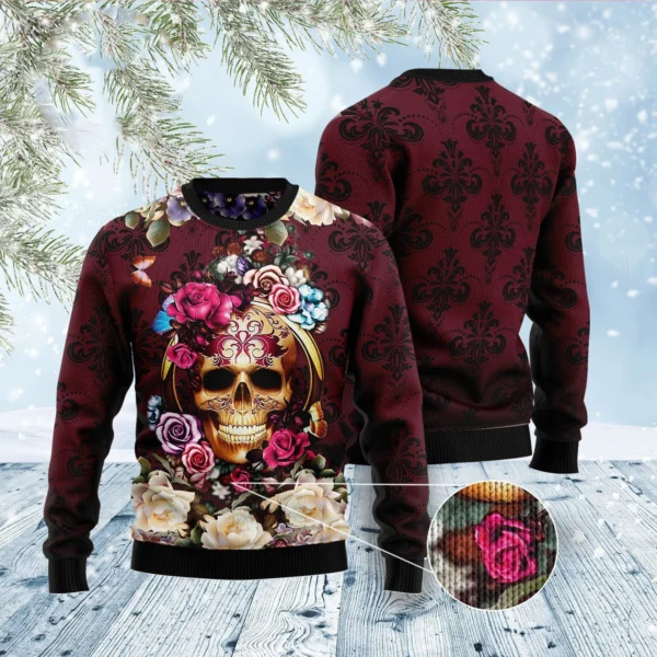 flower skull ugly christmas sweater holiday clothing christmas gift.webp