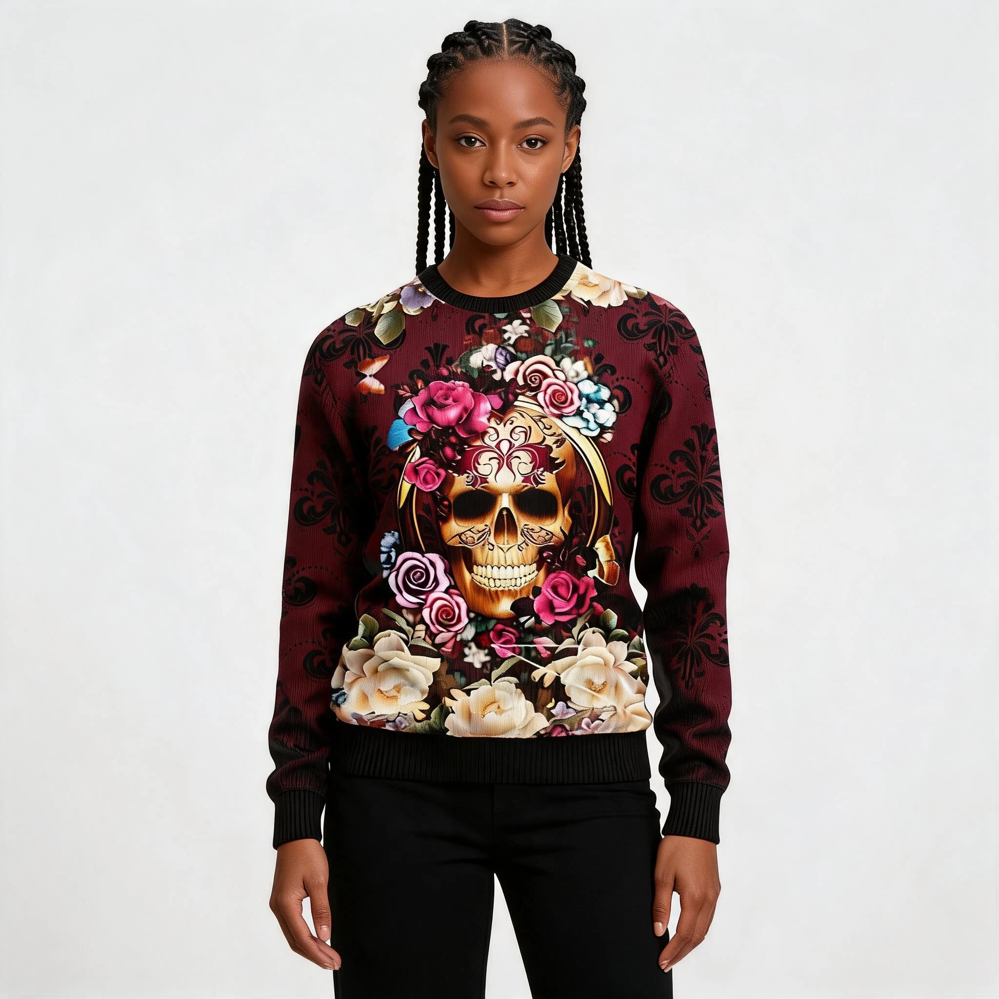 Flower Skull Ugly Christmas Sweater Holiday Cl Flower Skull Ugly Christmas Sweater Holiday Cl