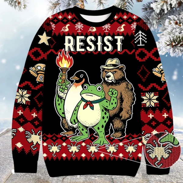 frog bear penguin resist christmas ugly sweater holiday gift.webp