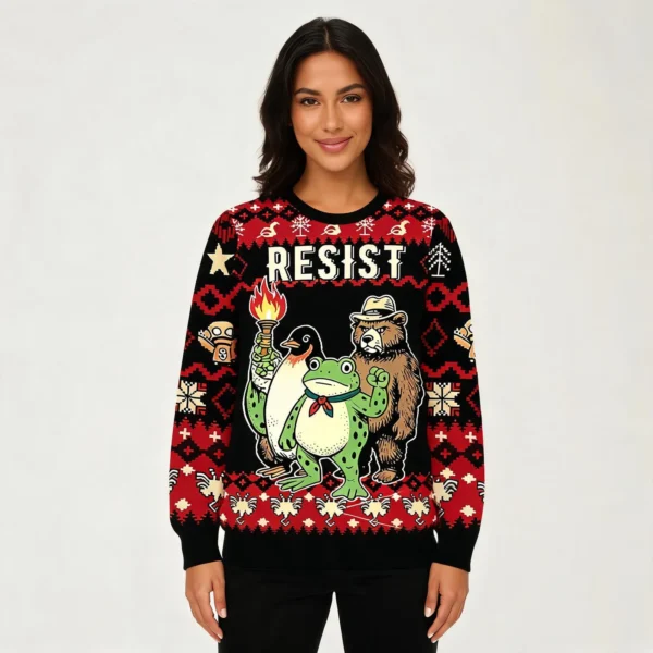 Frog Bear Penguin Resist Christmas Ugly Swea