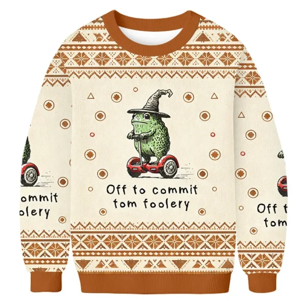 frog off to commit tom foolery ugly sweater trendy fashion meme lover.webp