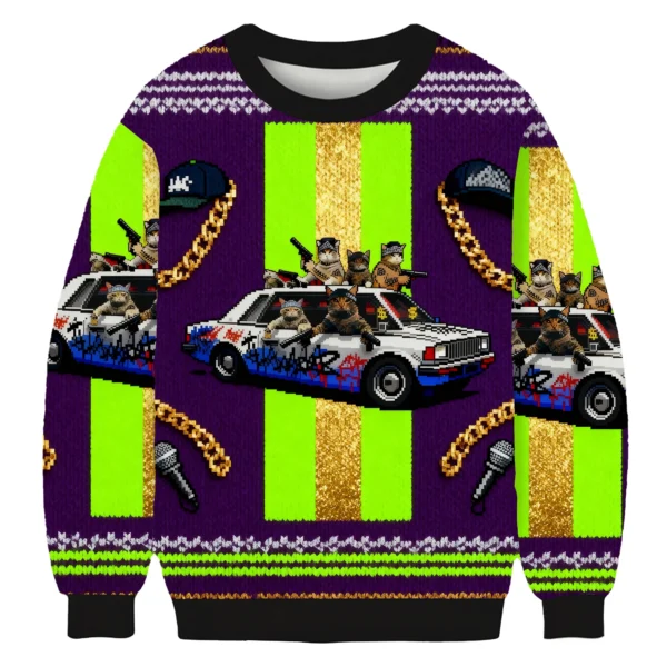 funny cat gang bang ugly sweater animal themed holiday clothing cat.webp