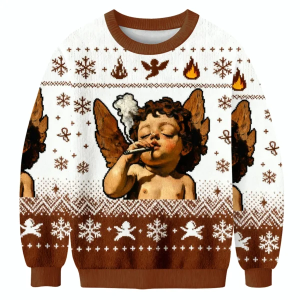 funny cherub smoking a cigarette ugly sweater festive outfits unique.webp