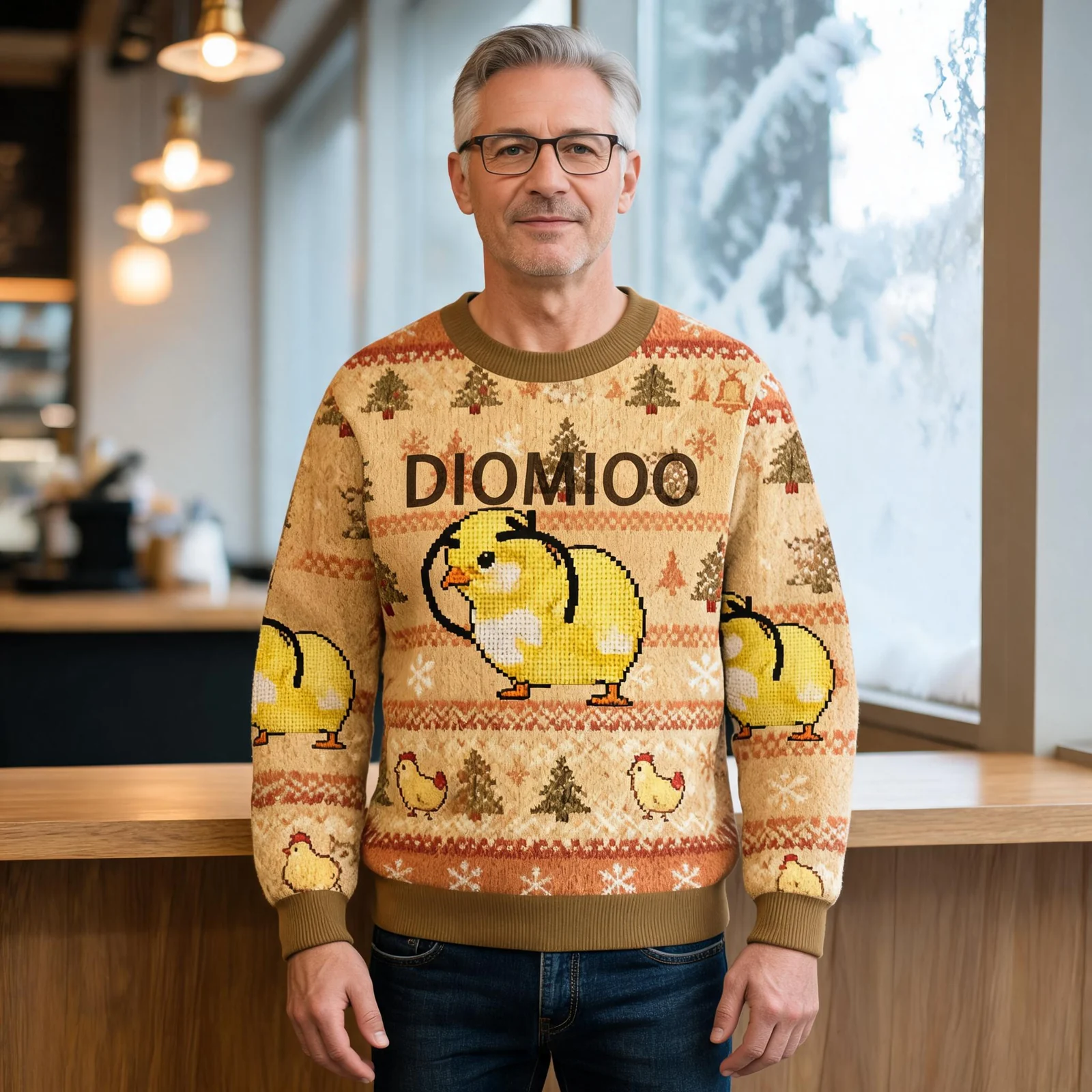 Funny Chicken Diomioo Meme Ugly Sweater Holiday Clothing Chicken Funny Chicken Diomioo Meme Ugly Sweater Holiday Clothing Chicken worn by a model