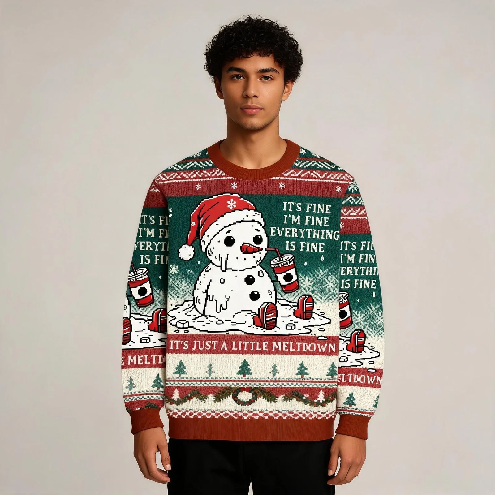 Funny Christmas Mental Health It S Just A Little Meltdown Ugly Funny Christmas Mental Health It S Just A Little Meltdown Ugly worn by a model