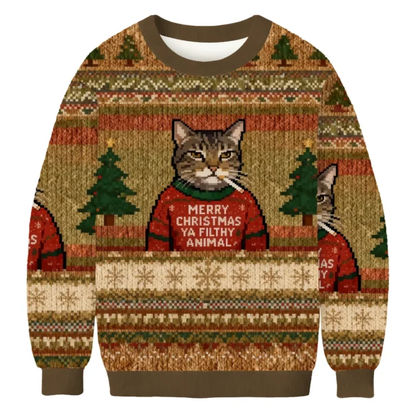 funny christmas smoking cat christmas ugly sweater xmas outfits.webp