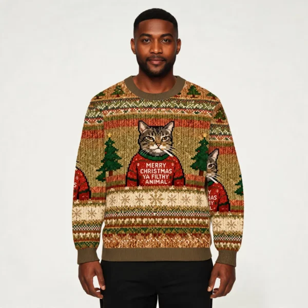 Funny Christmas Smoking Cat Christmas Ugly Swe
