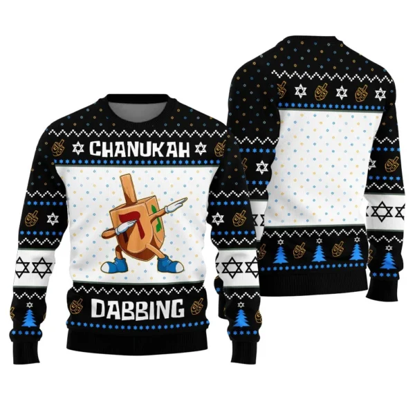 funny dabbing dreidel hanukkah ugly sweater black funny xmas sweater.webp