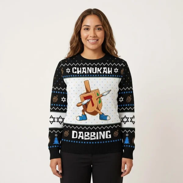 Funny Dabbing Dreidel Hanukkah Ugly Sweater Bl